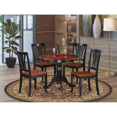 5-Piece Round Black Finish Solid Wood Top Dining table with 4 Chairs with