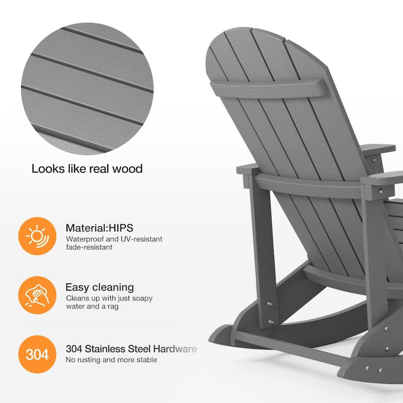 WINSOON HIPS All Weather Outdoor Indoor Oversized Rocking Chair,Adirondack Rocking Chair Set of 4