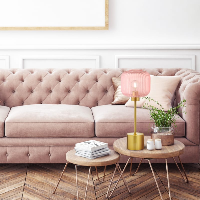 Rowan River of Goods 21.25-Inch Brushed Gold Metal Table Lamp with Glass Shade