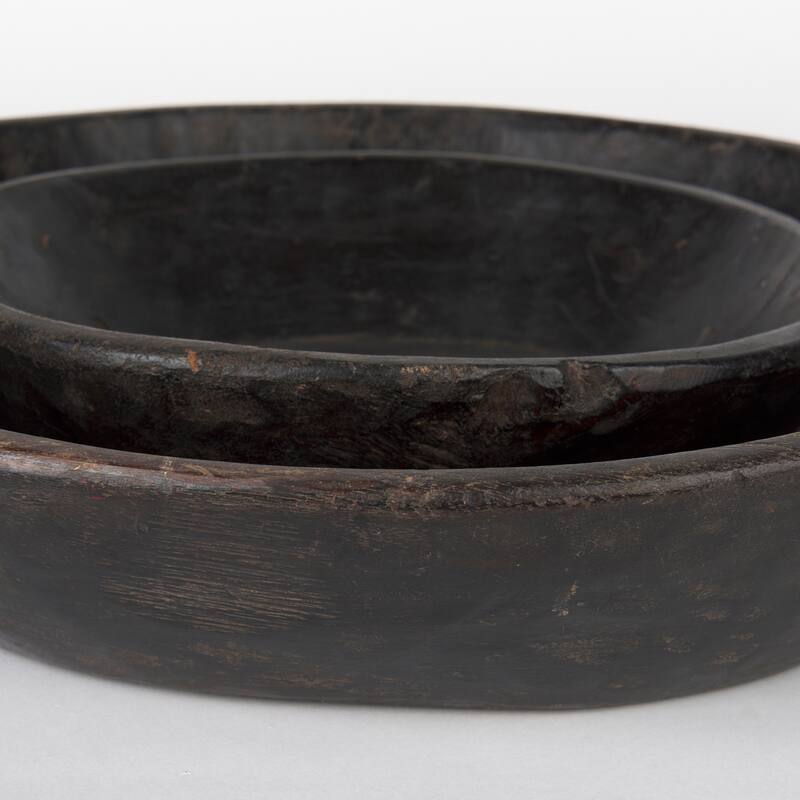 Nikita Set of 2 Large Black-Brown Reclaimed Wood Bowls - 20.0L x 20.0W x 5.0H