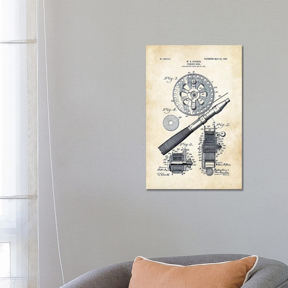 iCanvas "Fly Fishing Reel (1906)" by Patent77 Canvas Print