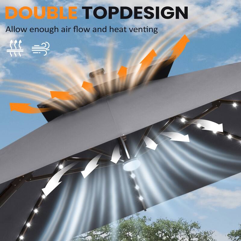 11 FT Square Outdoor Patio Cantilever Umbrella Solar LED Lighted with Weight Base