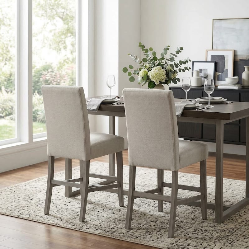 Carolina Chair & Table Bar Stool with Grey Upholstery and Brushed Acacia Wood Frame (Set of 2) - Counter Height - Set of 2 - Grey