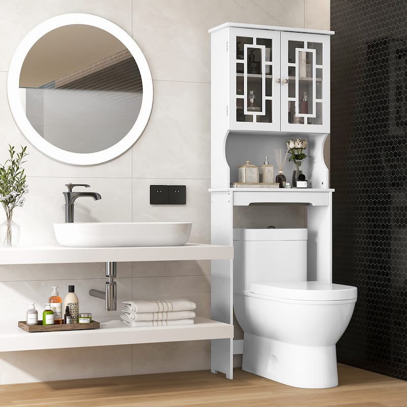 Gymax White Bathroom Over The Toilet Space Saver Storage Cabinet - See Details