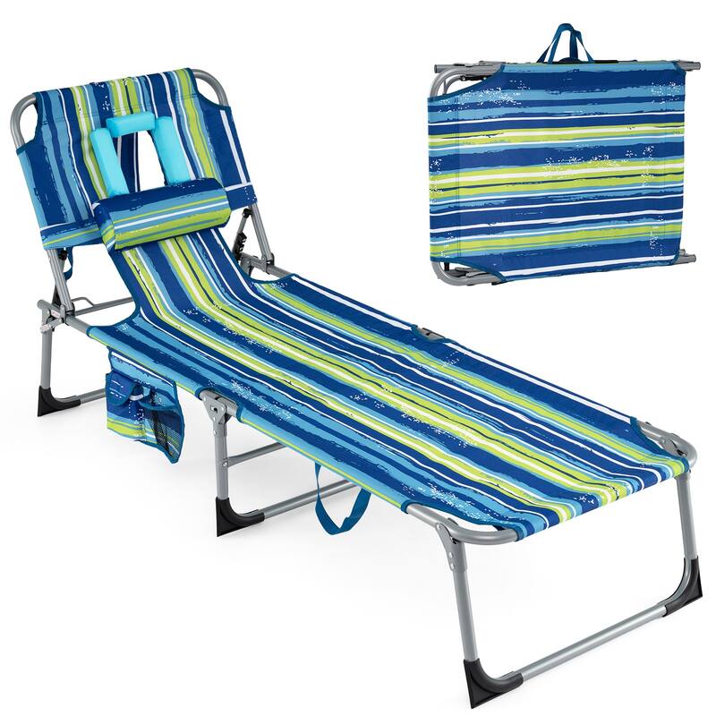 Gymax 2PCS Tanning ChairPortable Chaise Lounge Chair w/4-Position