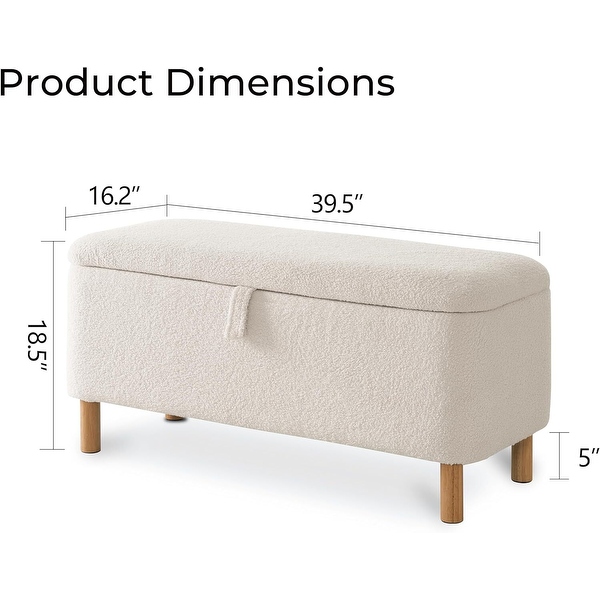39.5 Off White Boucle Storage Ottoman Bench Sherpa Storage Bench Ottoman Foot Rest End of Bed for Living Room Bedroom Wood Leg On Sale Bed Bath Beyond 40176137