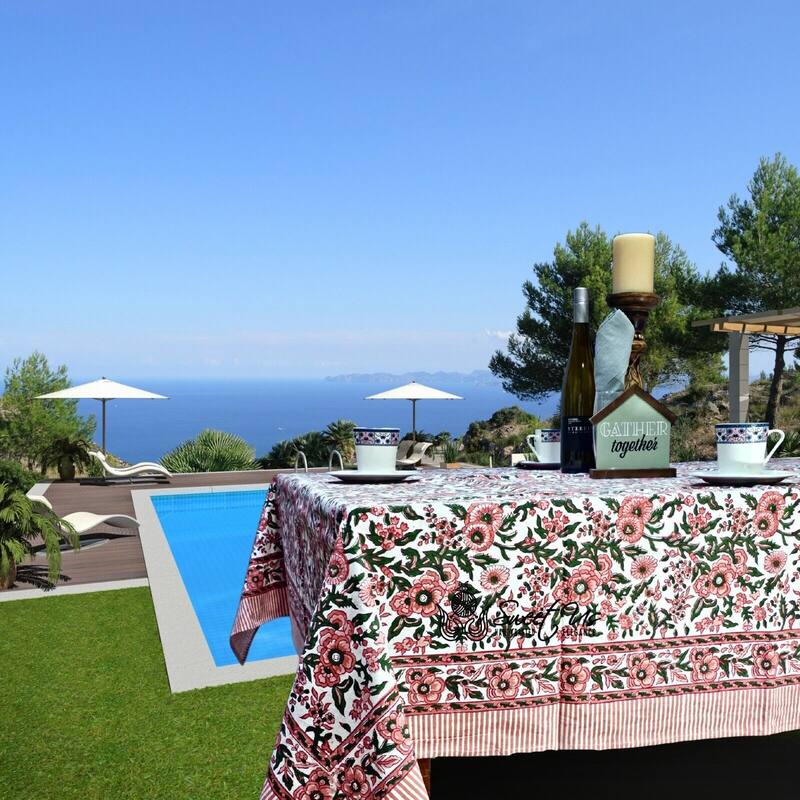 Cotton Floral Block Print Tablecloth Collection