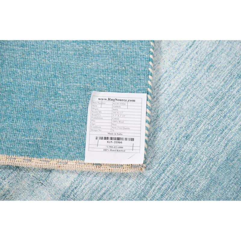 Contemporary Blue Striped Gabbeh Oriental Rug Handmade Wool Carpet - 3'10" x 5'5"