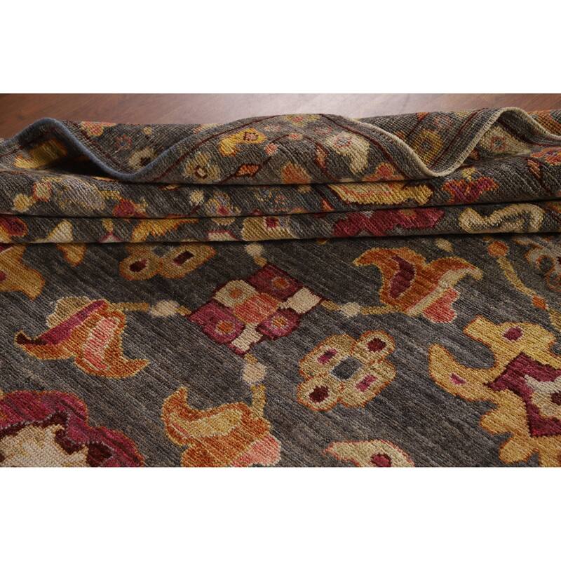 Hand Knotted Oriental 100% Wool Carpet Transitional All-Over Greys & Charcoal Oushak Area Rug - 9' 11'' X 8' 2''