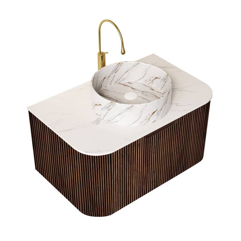 Wall Mounted Bathroom Vanity with Sink - 30" - Walnut