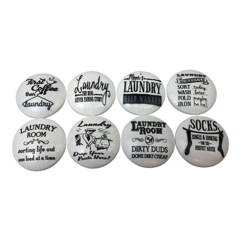 Set of 8 Black and White Laundry Room Print Wood Knobs 1.5" Wide Bed Bath & Beyond