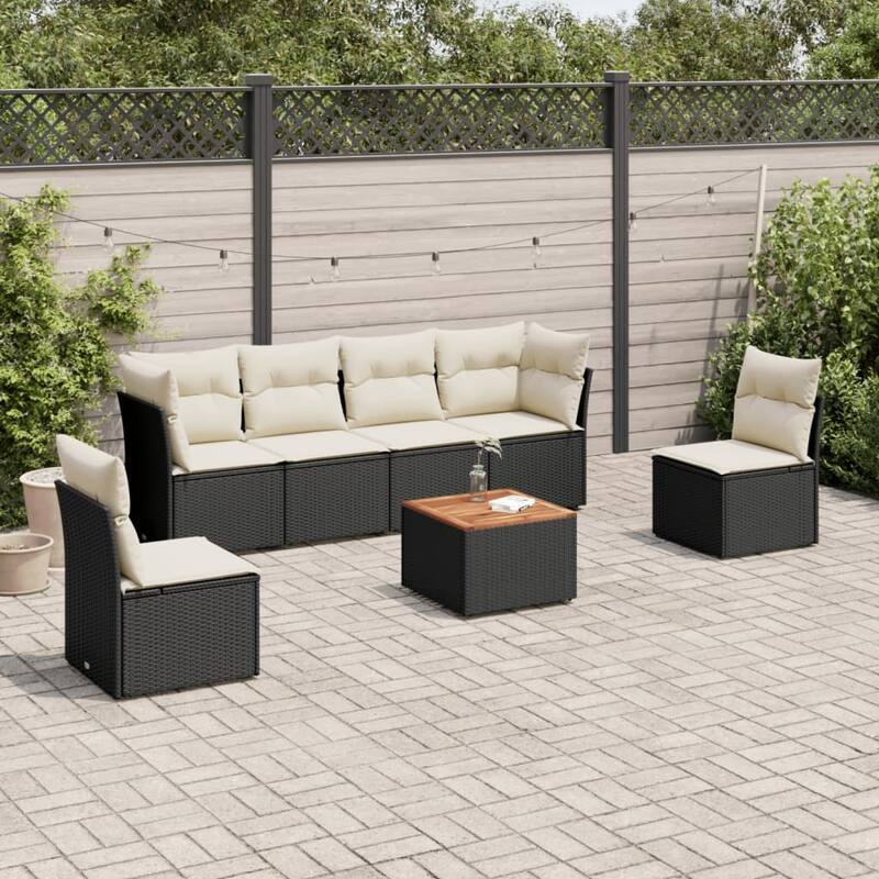 vidaXL Garden Sofa Set Black - 24.4 x 24.4 x 27.2 - Black and cream Large  - form1