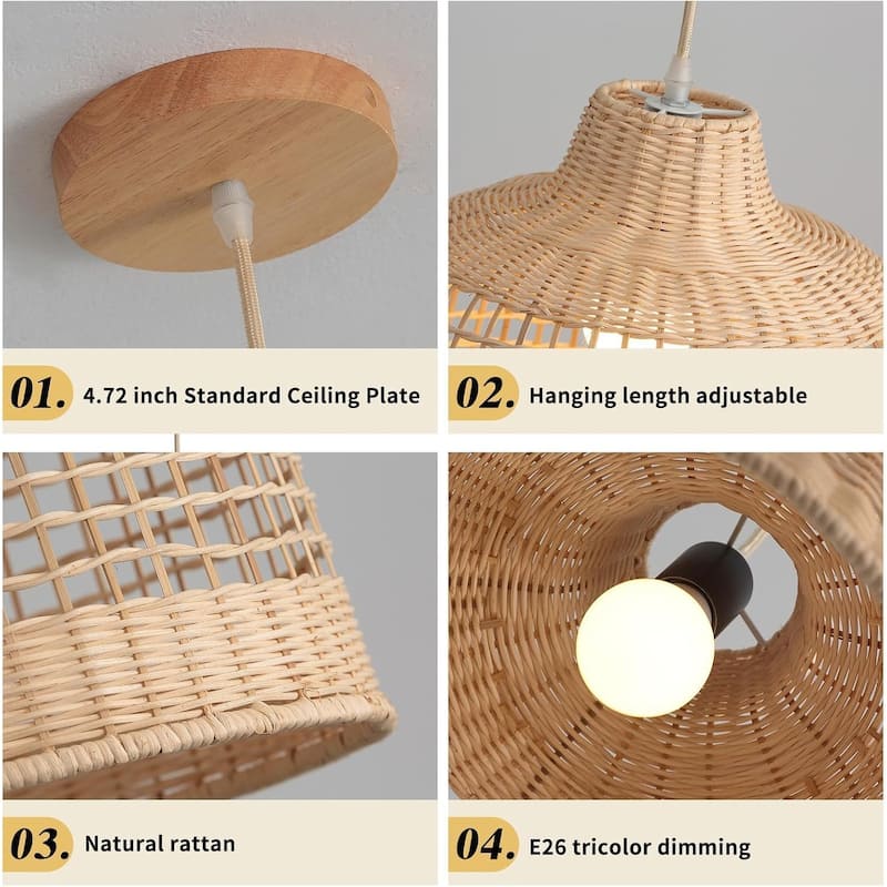 Farmhouse bedroom light beige pendant lights ‎rattan,metal chandelier light