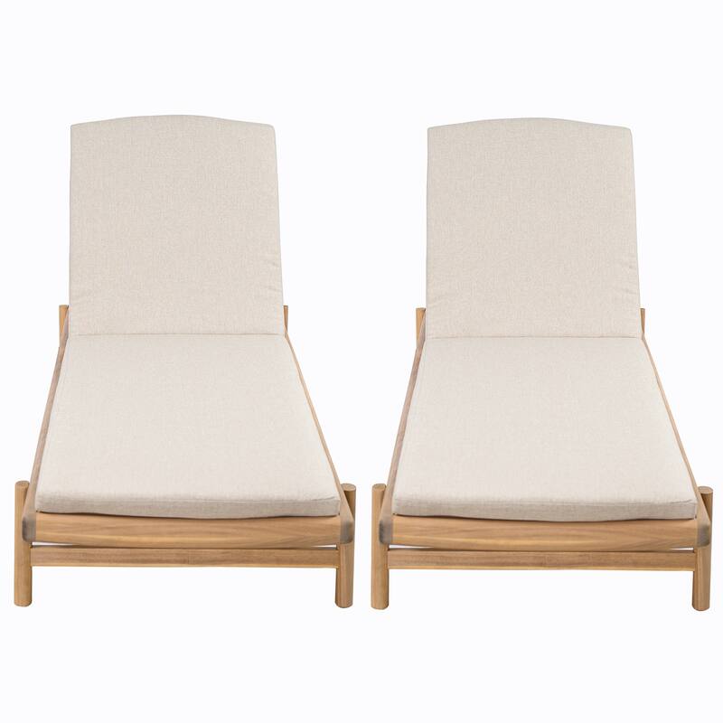 Roomfitters Mallorca Outdoor Acacia Wood Chaise Lounge with Water Repellent Cushion, Teak Finish Set of 2