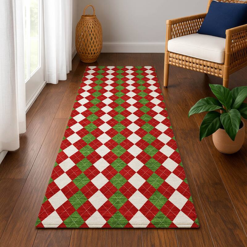Premium Washable Super Soft Argyle Mayfield Rug - Red - 2'3" x 7'6"