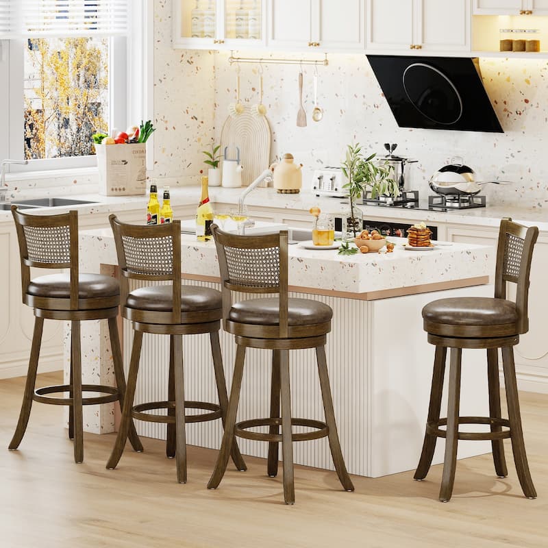 Gymax Set of 4 Bar Stools 30'' Swivel Bar Chairs w/ PE Rattan Backrest