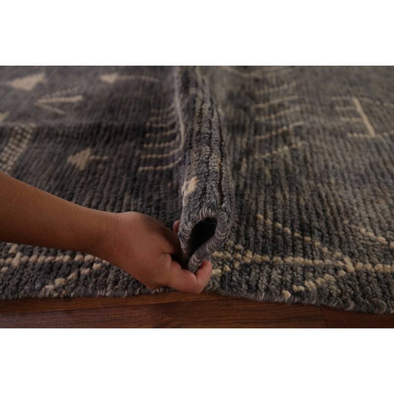 Gray & Blue Moroccan Area Rug Hand-Knotted Wool Carpet - 6'1"x 9'5"
