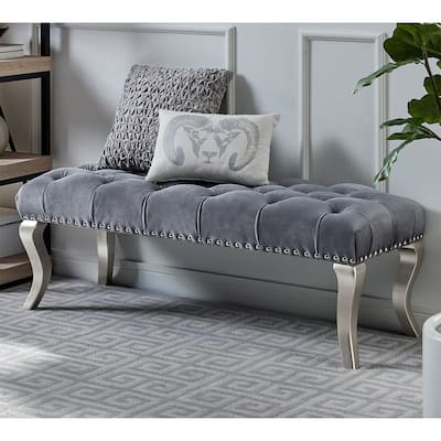 Tufted Fabric Upholstered Bench with Nailhead Trim