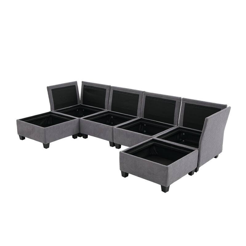 Modular Sleeper Sofa Bed U-shaped Sectional Couches with Hidden Storage Seat and Ottomans, Freely Combinable Chaise Lounge Sofa