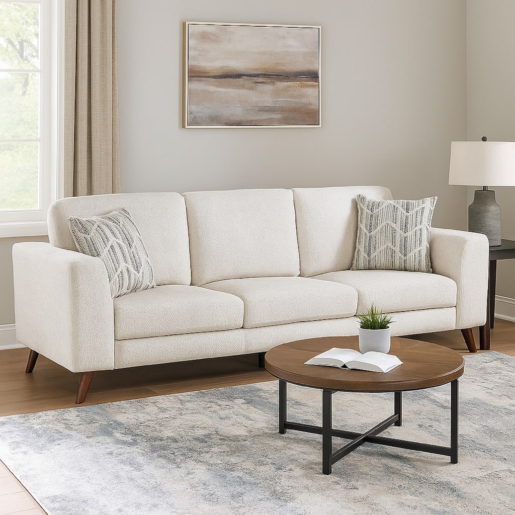 Ricca Sofa with 2 Pillows, Cloud White Chenille, Brown Legs, 87 Inch