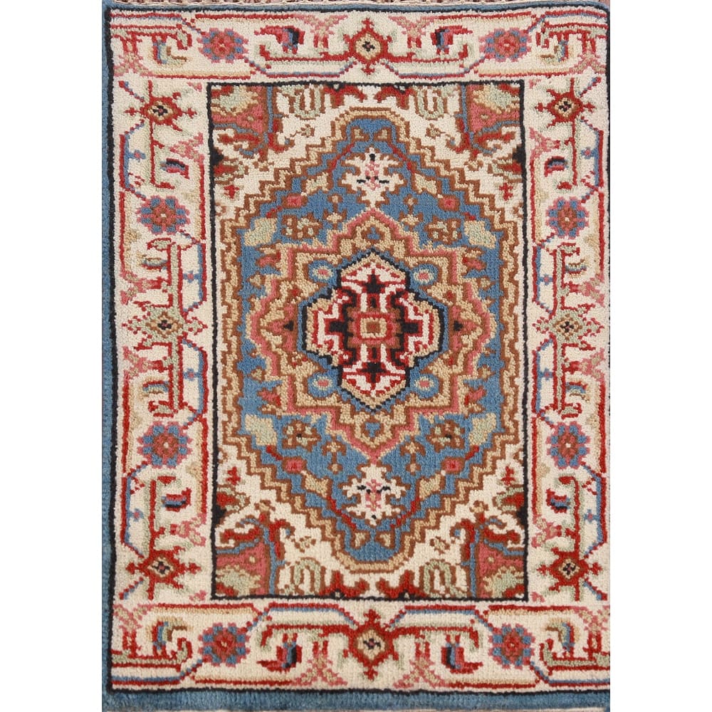 Hand Knotted Oriental 100% Wool Carpet Traditional Medallion Navy Blue & Blues Heriz (serapi) Area Rug - 3' 0'' X 2' 0''