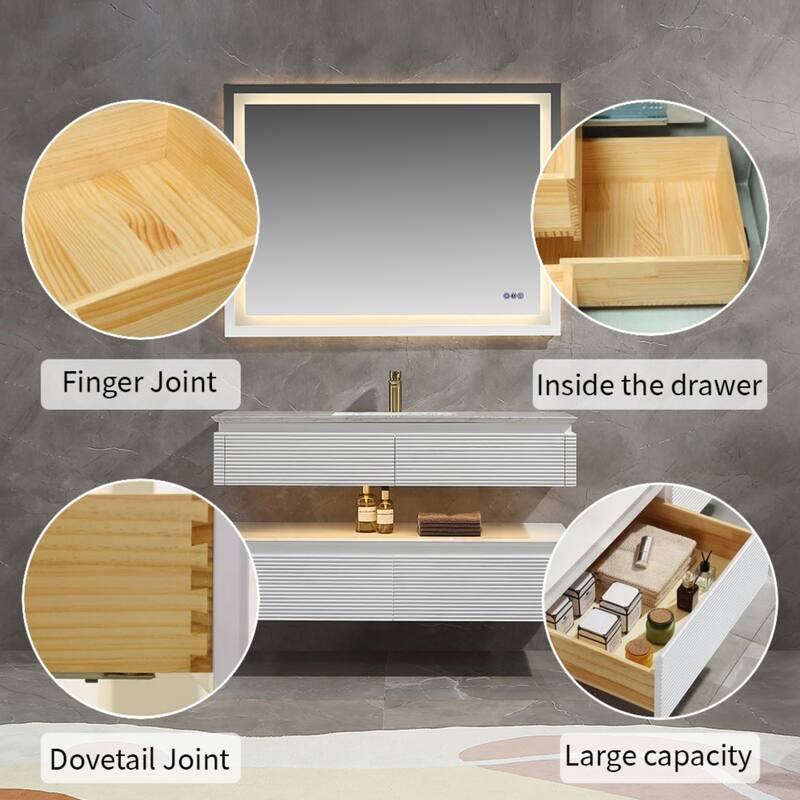 Modland 36''/48'' Floating Bathroom Vanity with ETL-Certified LED Lighting, Soft-Close Drawers & Waterproof, White