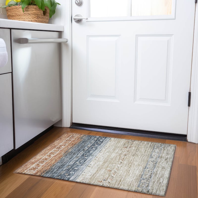 Machine Washable Indoor/ Outdoor Modern Global Chantille Rug - Brown - 1'8" x 2'6"