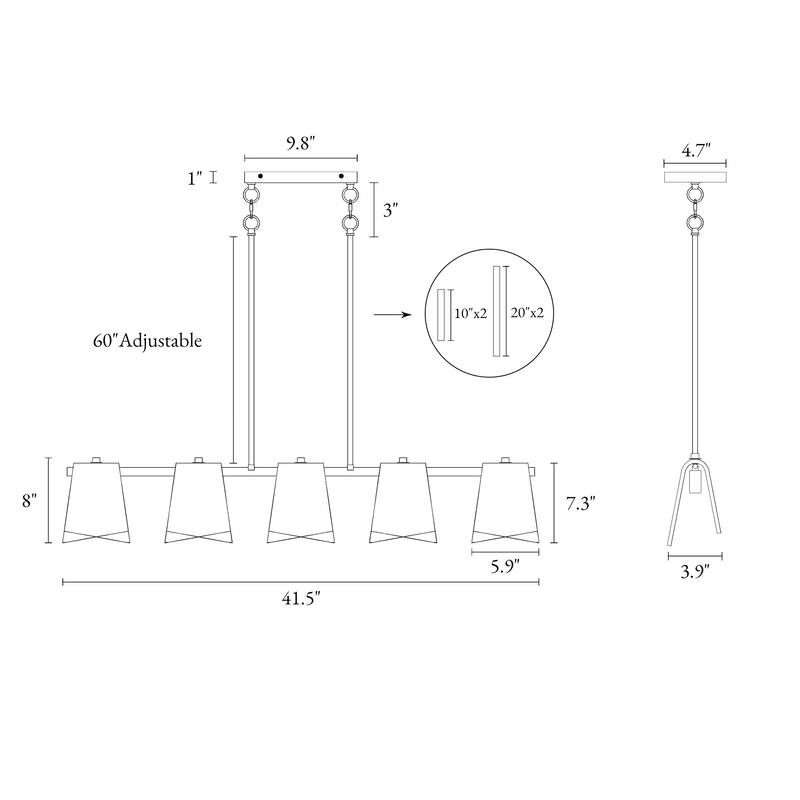 Modern 5-Light 41.5 IN Linear Chandelier Smoky Glass Kitchen Island Pendant Light - 41.5" W x 8" H