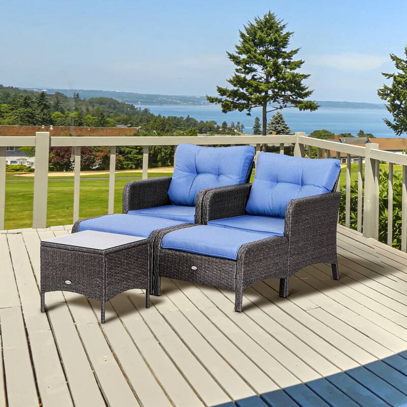 Outsunny 5-piece Wicker Patio Chairs, Ottomans, and Coffee Table Set