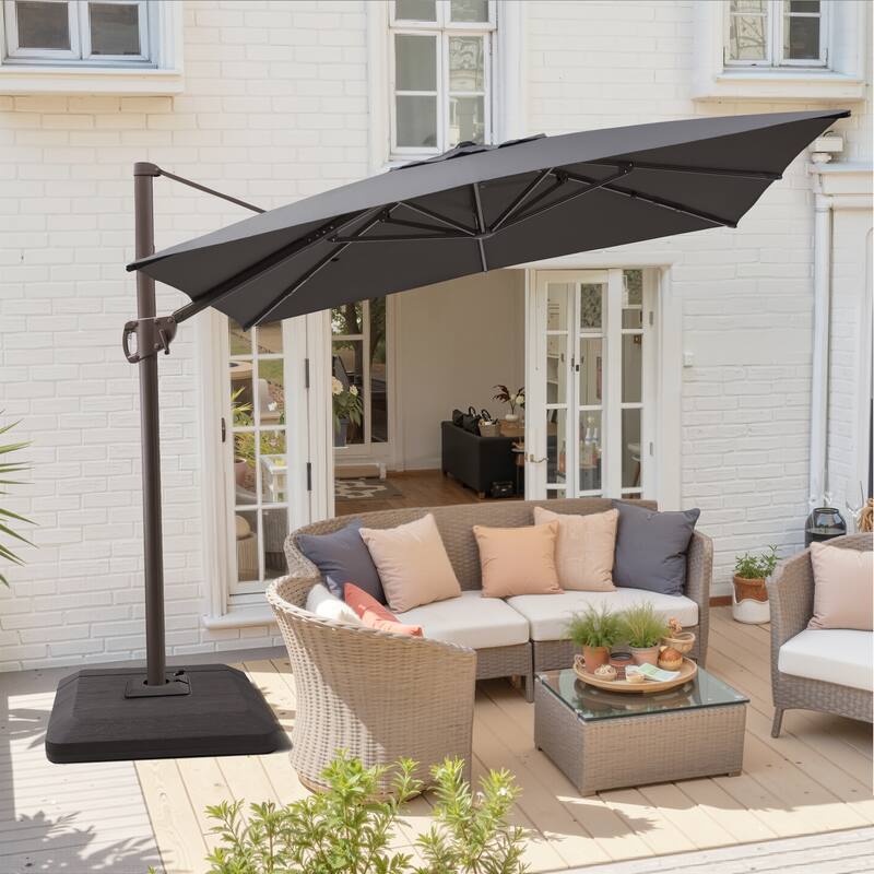 Outdoor 11 x 9 FT Patio Cantilever-Offset Umbrella with 4-Piece Fillable Weighted Base - Dark Grey