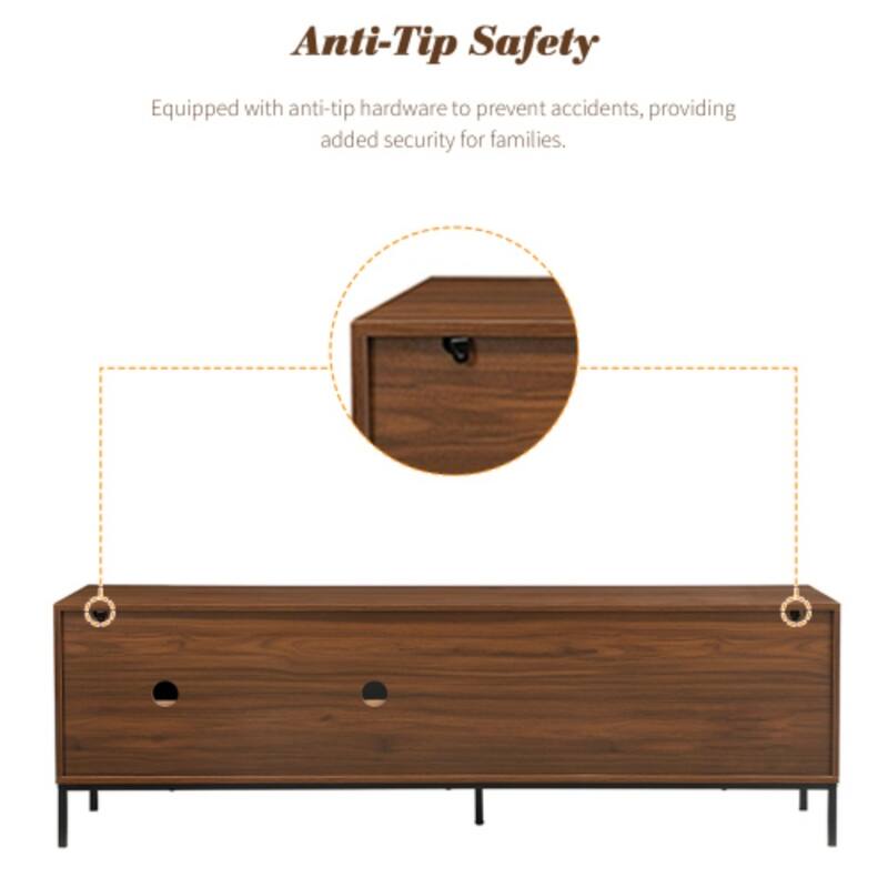 70.8" Modern TV Stand for 75 Inch TVs, Mid Century Media Console with Sliding Doors, Adjustable Shelves and Metal Frame