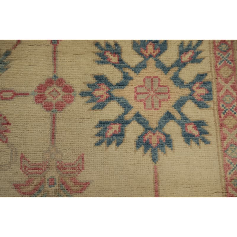 Hand Knotted Oriental 100% Wool Carpet Traditional Geometric Beige & Ivories Kazak Area Rug - 9' 6'' X 8' 3''