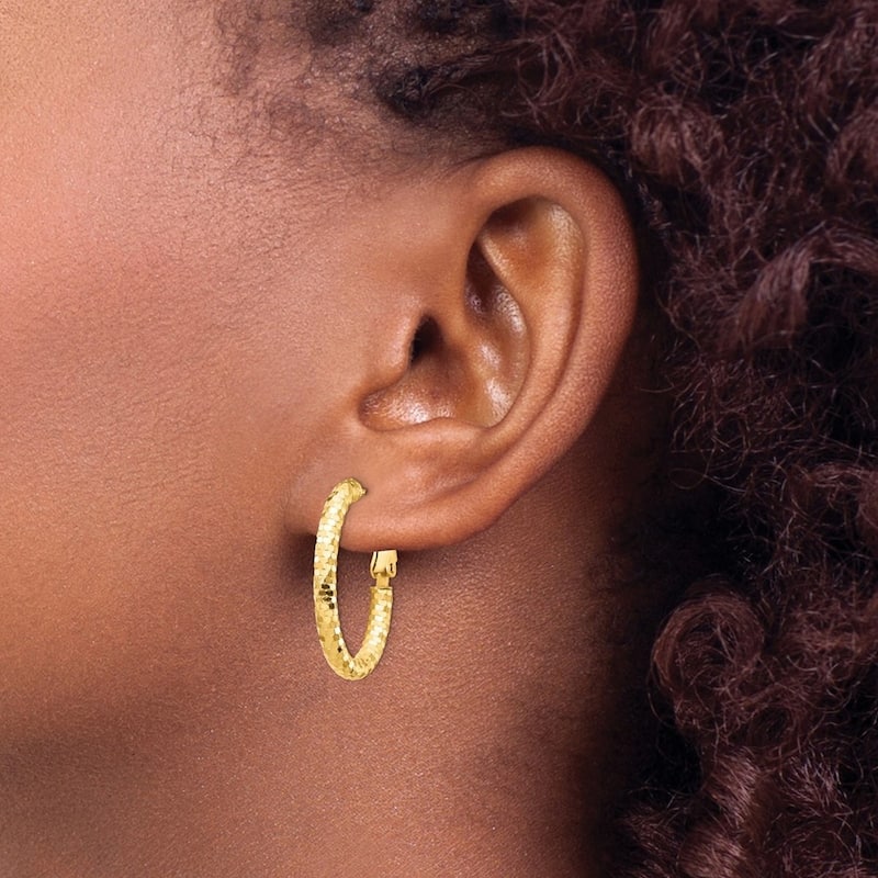Curata 14k Yellow Gold Small Sparkle Cut Oval Omega Back Hoop Earrings - 18.25mm