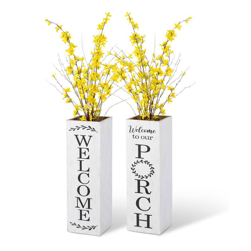 Glitzhome 24"H Double Sided Solid Wood Black White Boxed "WELCOME PORCH" Porch Sign