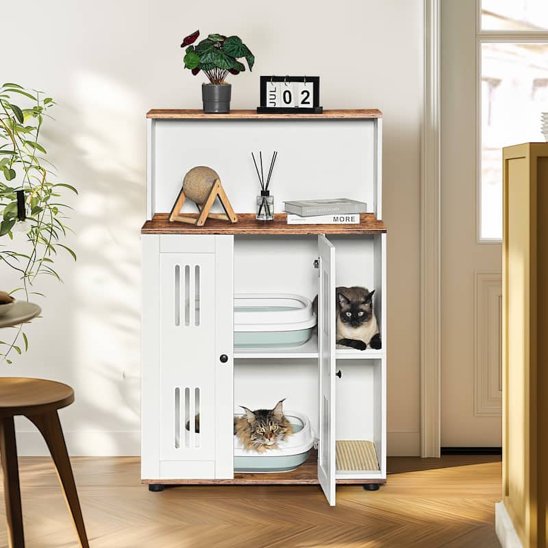 Anmytek Litter Box Enclosure for 2 Cats,Hidden Cat Furniture