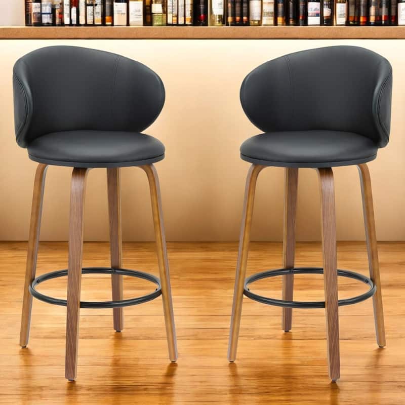 Set of 2 Black and Brown Faux Leather 26 Inch Counter Height Bar Chairs - 19” x 20” x 5.5”