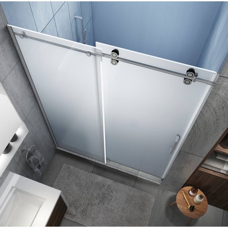 Langham XL 68 - 72 in. x 80 in. Frameless Sliding Shower Door with Ultra-Bright Frosted Glass