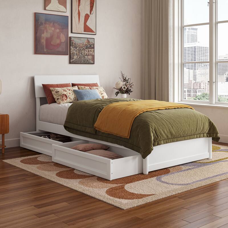 Norla Wood Platform Bed with Storage Drawers - Twin XL - White