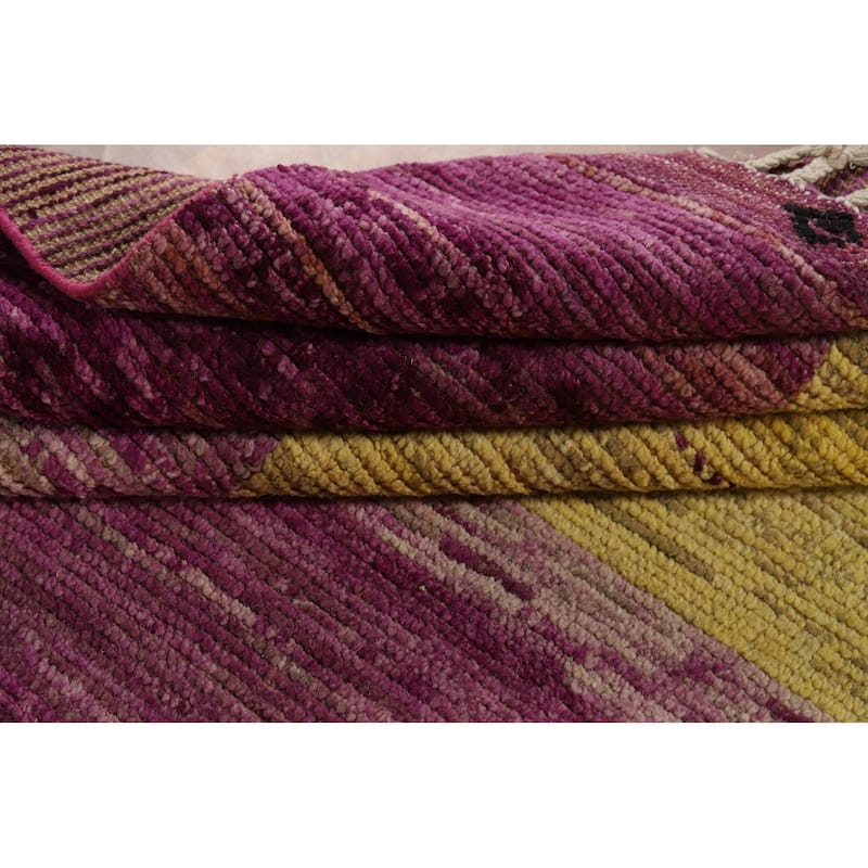 Purple Striped Moroccan Modern Area Rug Handmade Wool Carpet - 8'10" x 12'10"