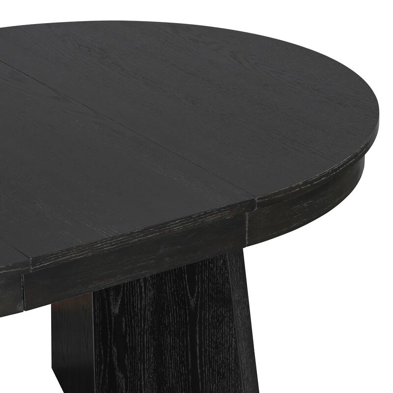 5-Piece Round Dining Table Set For 4,Retro Extendable Dining Table Set With 4 Upholstered Chairs,Kitchen Table And Chairs