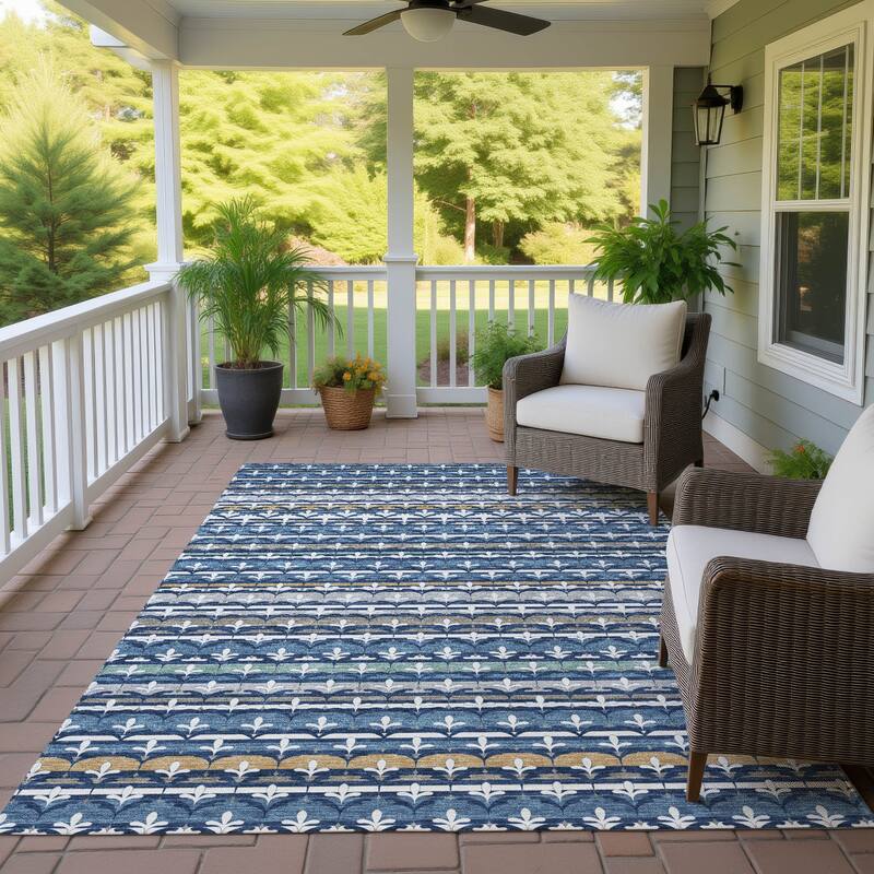 Machine Washable Indoor/ Outdoor Stripe Bramlage Chantille Rug - Navy - 2'6" x 3'10"