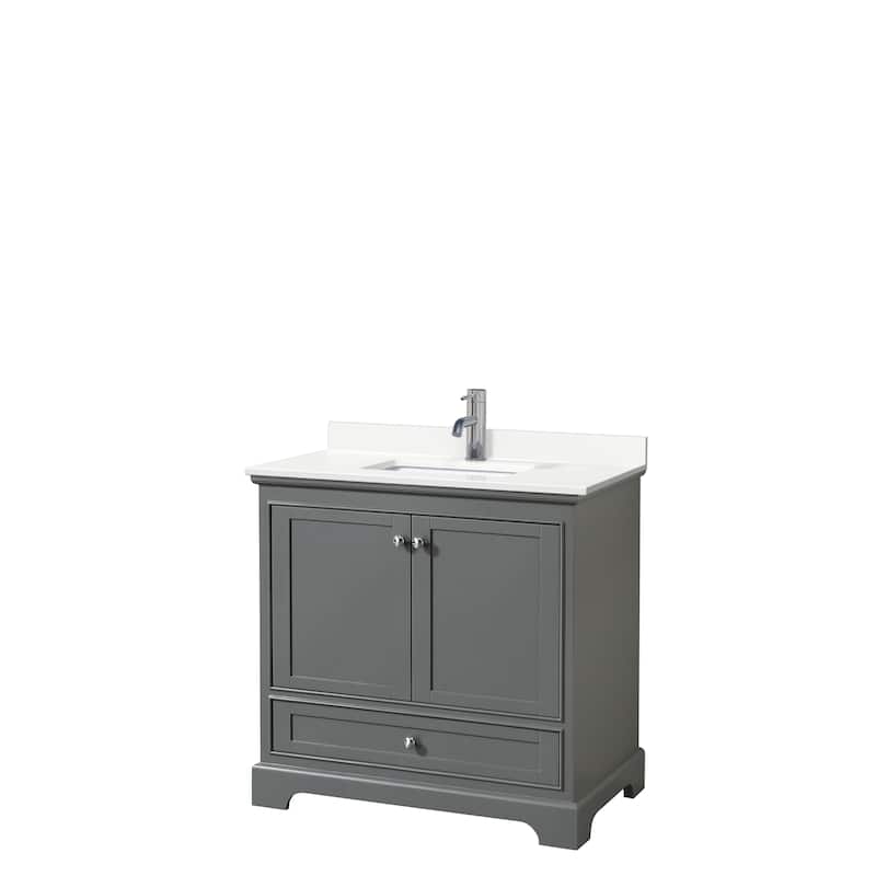 Deborah 36-inch Single Vanity, Quartz Top - Dark Gray, Chrome Trim, White Quartz Top