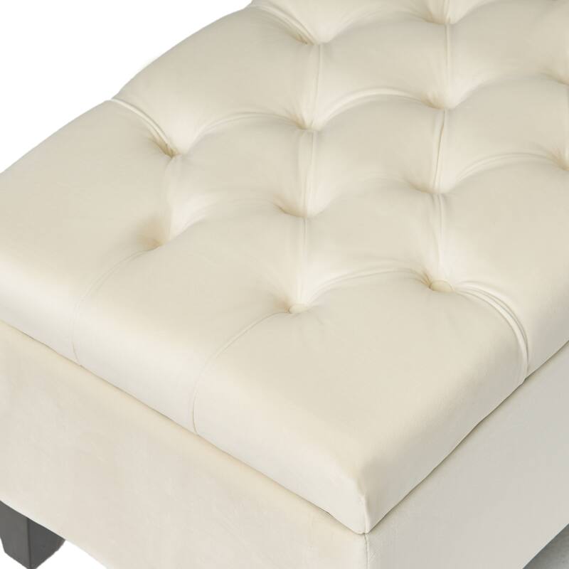 51" Button-Tufted Diamond Stitch Storage Ottoman with Pressure Hinges