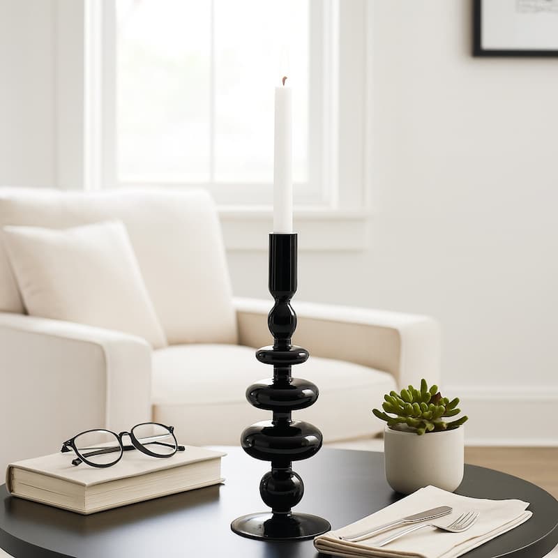 Sculptural Glass Candle Holder with Rounded Accent Base - Modern Tabletop Candle Holder for Any Room