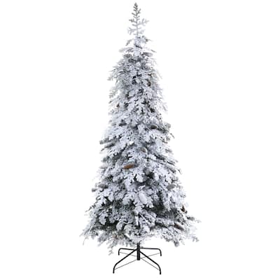 7ft. Flocked Down Swept Spruce Artificial Christmas Tree with Pinecones & 400 LED Lights - Snowy Winter Holiday X-Mas Tree
