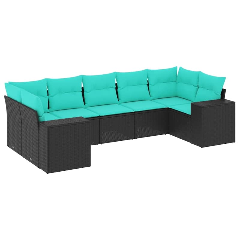 vidaXL 7 Piece Patio Sofa Set with Cushions Black Poly Rattan - 24.4 x 24.4 x 27.2