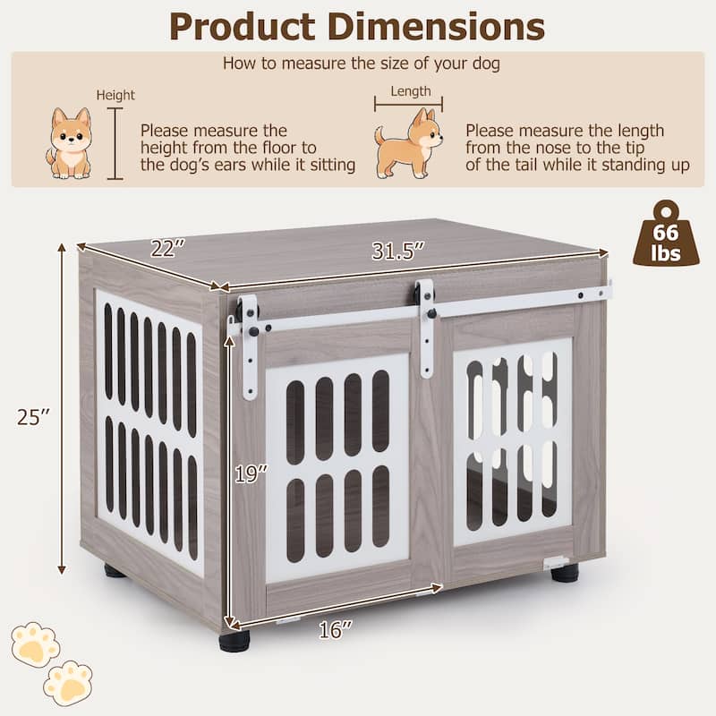 Gymax 31.5'' Dog Crate Furniture w/Sliding Barn Door for Living Room