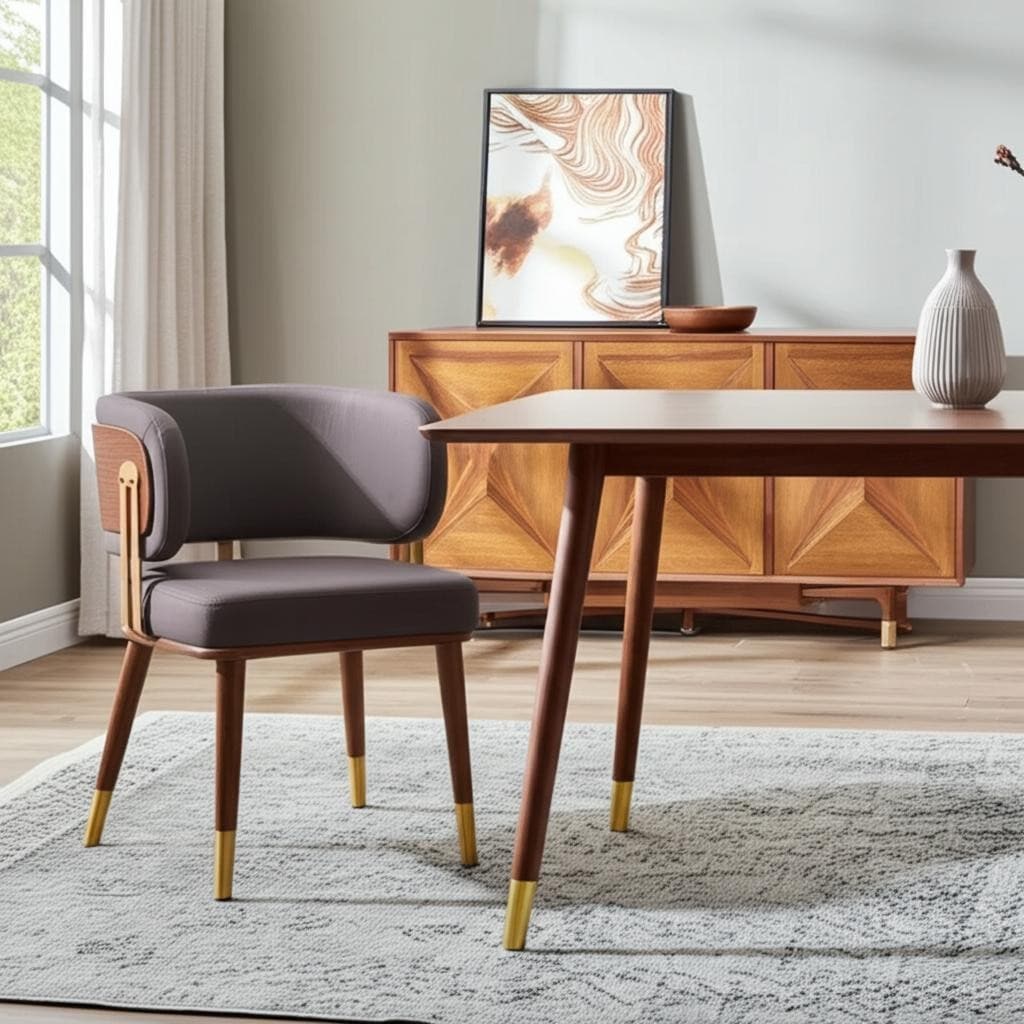 Upholstered Faux Leather Dining Arm Chair - Thumbnail 3