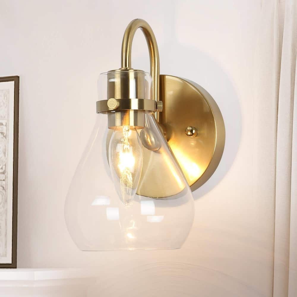 Nalia Modern Brass Gold Bathroom Vanity Light Linear Glass Wall Sconces for Powder Room