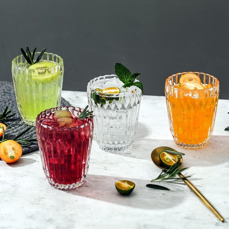 6-Piece Clear Glass Juice Cups 7.9oz Faceted Vintage Glasses for Holiday and Special Occasions - 3.22"W x 4.13" H